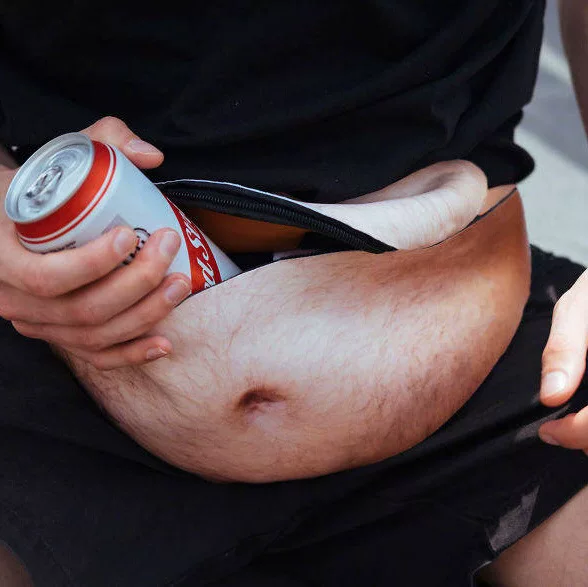 Dadbagw creative funny big belly waist bag anti-harassment beer belly waist bag pu belly leather waist bag