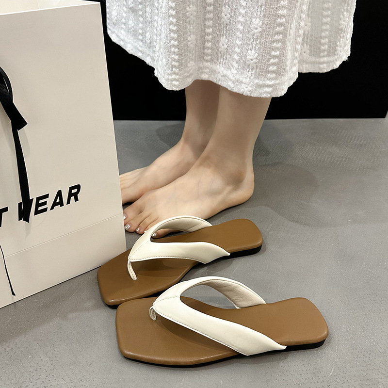 Square Toe Flip-Flops For Women Summer 2025 New Style With Dress Beach Shoes High-End Fashion Casual Sandals_vogvips.com