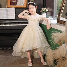 儿童拖尾礼服公主裙跨境童装高端洋气女童连衣裙小女孩钢琴演出服