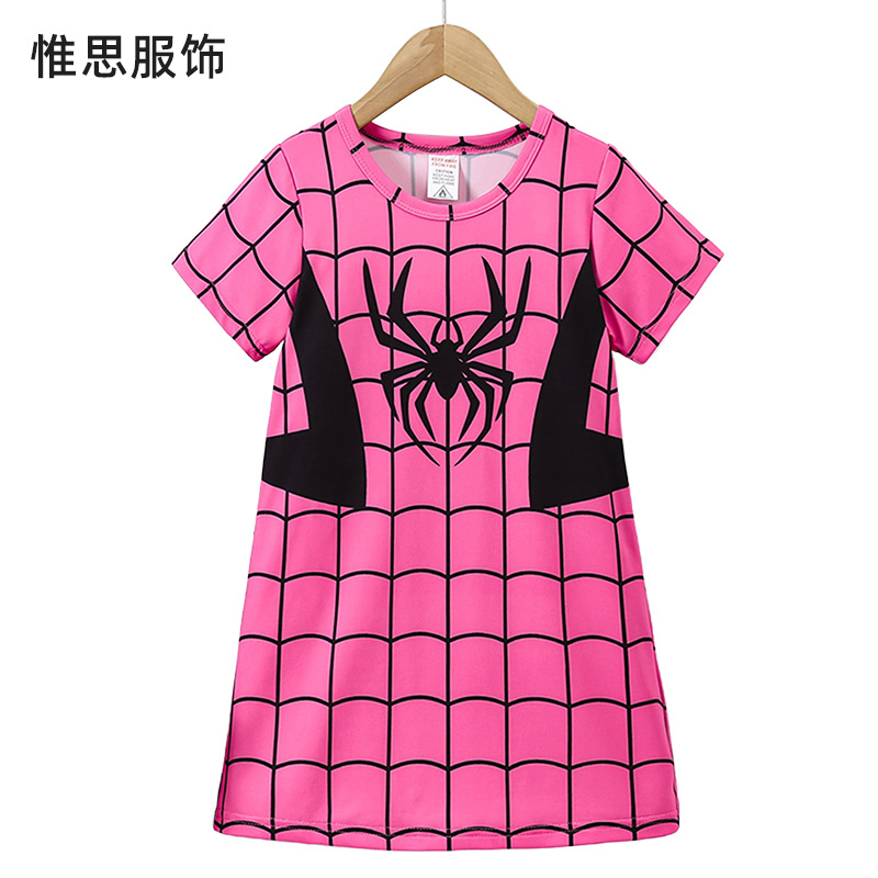 亚马逊女童家居服睡衣裙蜘蛛侠衣服连衣睡裙夏季短袖家居服童装