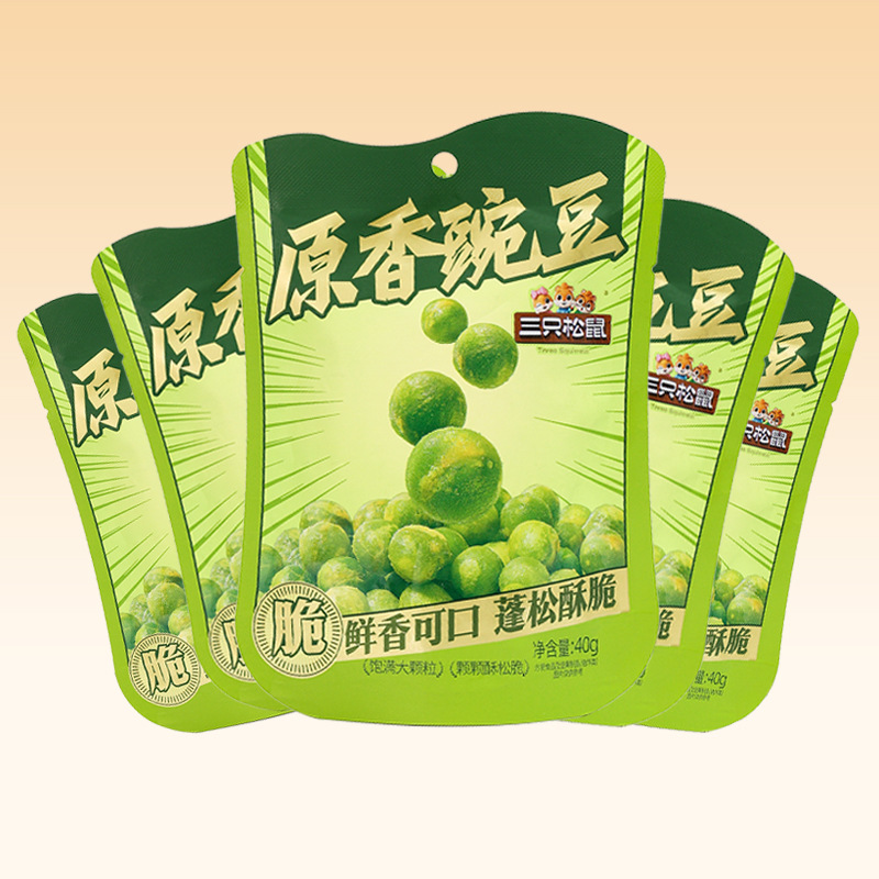 三只松鼠蒜香豌豆40g袋装青豆坚果油炸豆办公室零食小吃包邮
