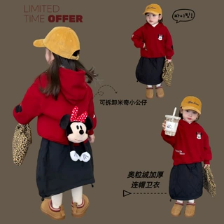 女童加绒加厚卫衣儿童保暖连帽上衣2026秋冬新款女宝红色年款圣诞