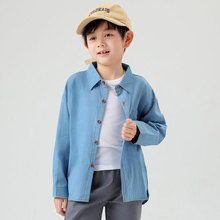 亚马逊外贸原单儿童衬衫纯棉长袖春秋装男童衬衣秋中大童牛仔上衣