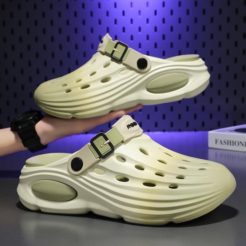 Men's New Spring and Summer Casual Versatile Everyday Comfortable Breathable Color-Blocked Round-Toe Fashionable Thick-Soled Men's Clogs