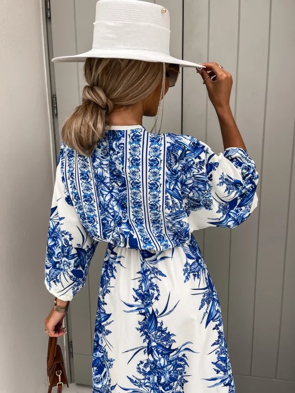 Women's Swing Dress Elegant V Neck Short Sleeve Printing Maxi Long Dress Holiday Travel display picture 4