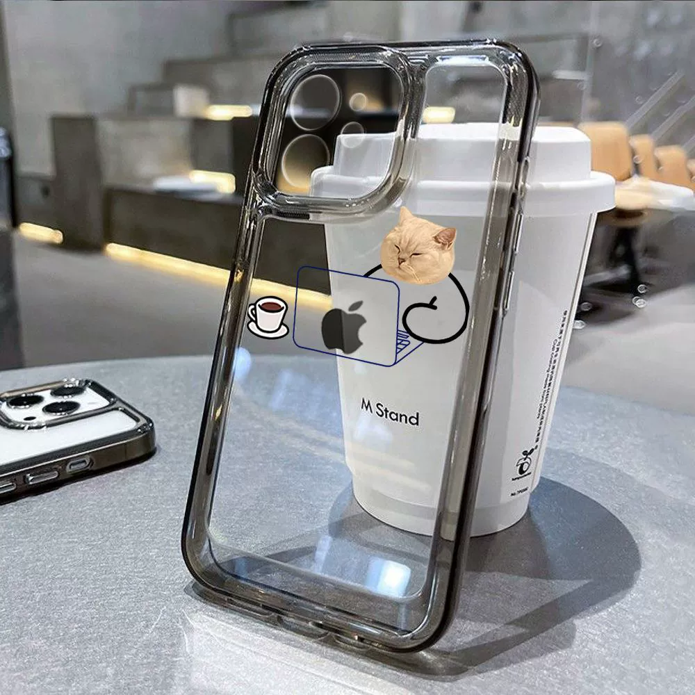 Чехол для телефона (Apple) для iPhone 11–17 и iPhone 16 серии, прозрачный/черный TPU, милые принты кота и собаки