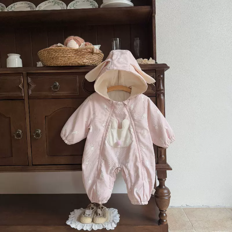 婴儿衣服秋冬季夹棉女宝宝连体衣深秋加厚女婴幼儿外出服哈衣爬服