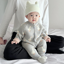ins韩版婴儿连体衣春季男女宝宝大鹅毛衣爬服新生儿针织哈衣薄款