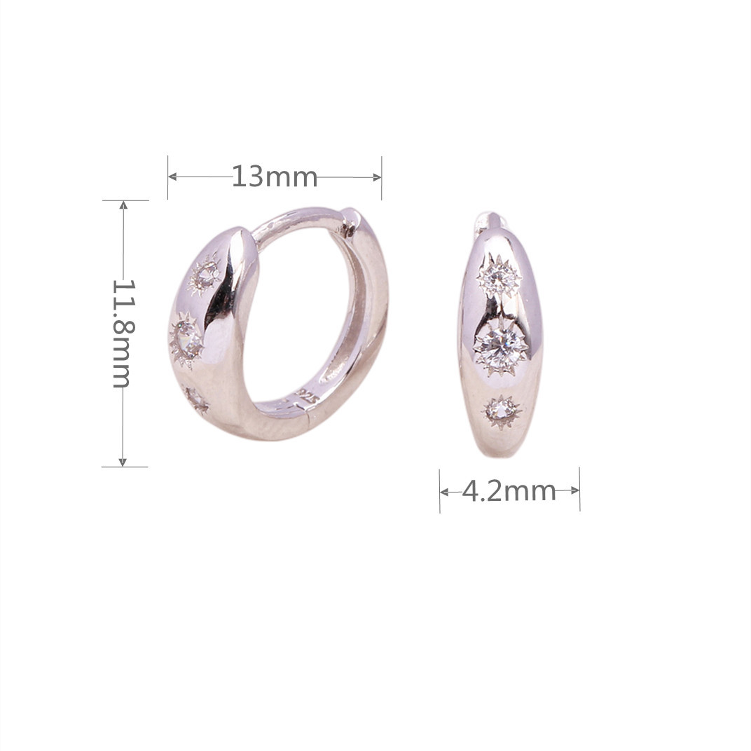 925 Sterling Silver Ear Needle Material White Gold Plated, Gold Plated Plating Material Zircon Inlay Material 1 Pair 925 Sterling Silver Zircon Circle Earrings