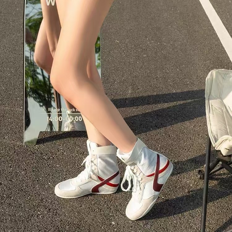 轻便舒适透气马丁靴拼色德训鞋内增高新款短靴高帮绑带时装拳击靴|undefined