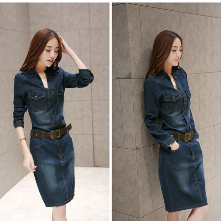 2026 New Style Denim Dress Slim Fit Hip-Hugging Mid-Length Women's Denim Skirt + Belt