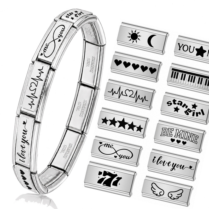 Punk-Style Stainless Steel Italian Heart Module Bracelet with Extended Uv Personalized Elastic Ecg Module Accessories Punk-Style Stainless Steel Italian Heart Module Bracelet with Extended Uv Personalized Elastic Ecg Module Accessories