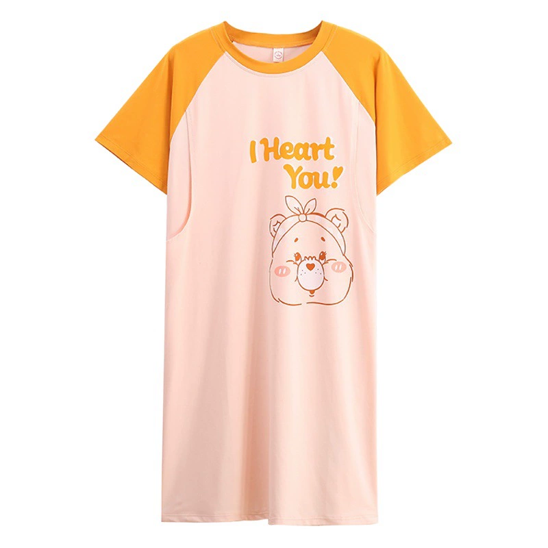 Летняя тонкая ночная рубашка для кормления послеродовой госпитализации одежда для кормления плюс Размер материнства пижамы для беременных с коротким рукавом платье