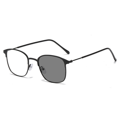New literary retro square half-rim glasses frame cross-border fashion ultra-clear metal black frame anti-blue light discoloration glasses
