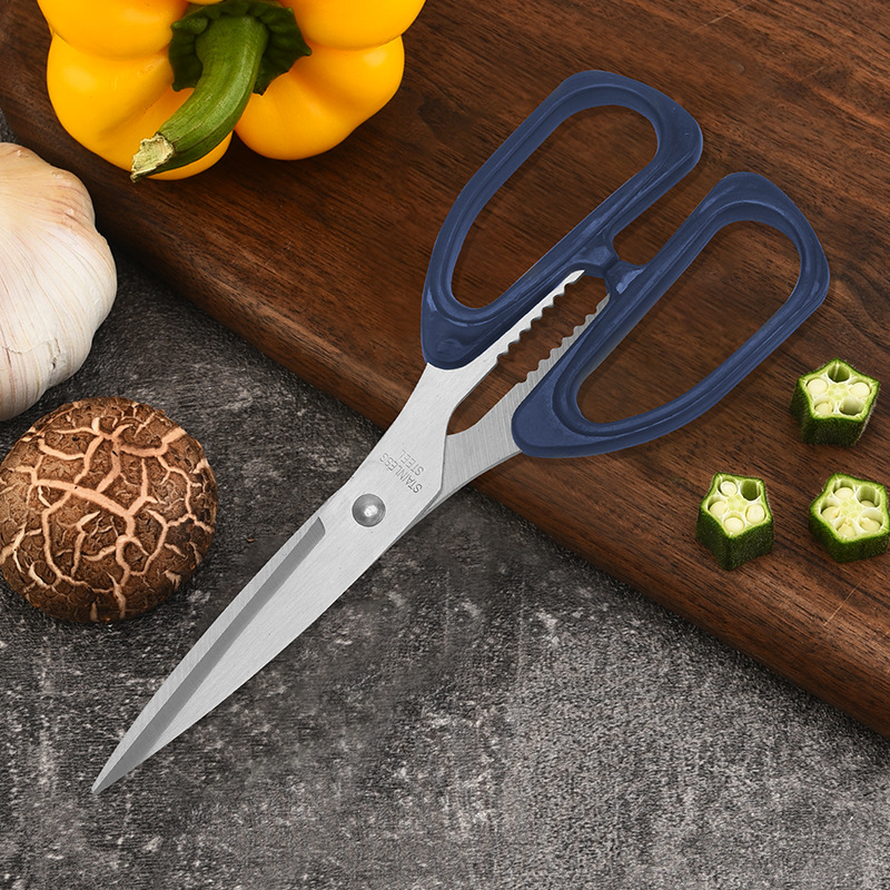 Multi-functional strong scissors 3mm thick stainless steel household kitchen scissors blue imitation ABS transparent material K26 square head scissors