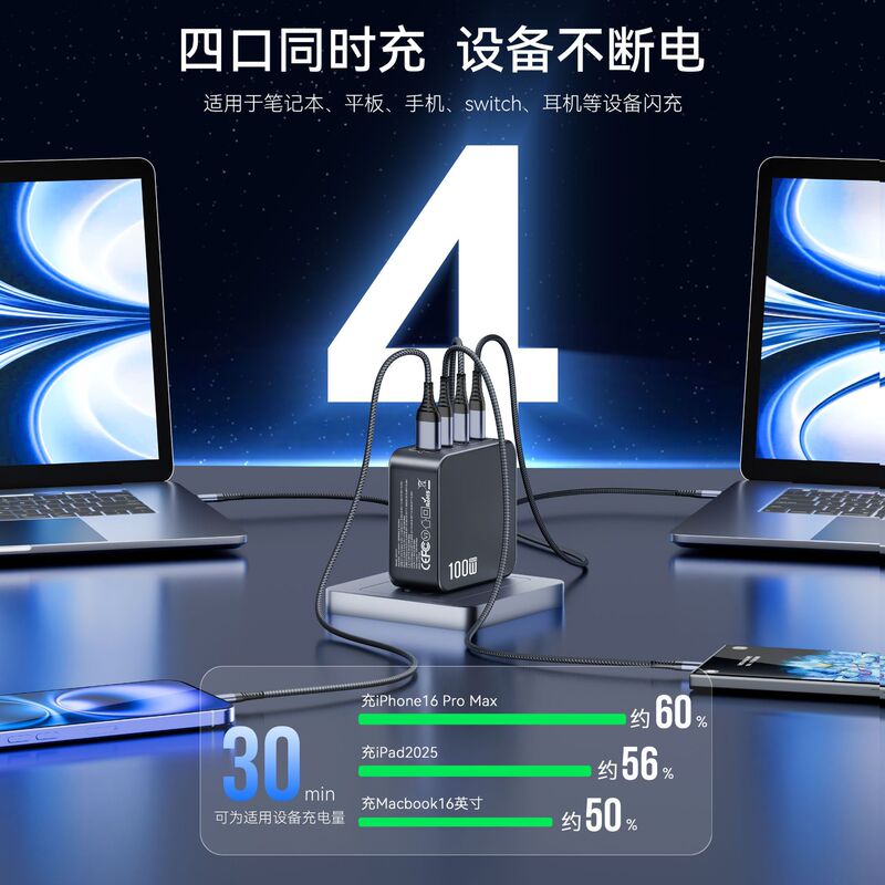 GaN100W氮化镓PD充电器适用苹果三星手机笔记本快充充电头美欧规|undefined