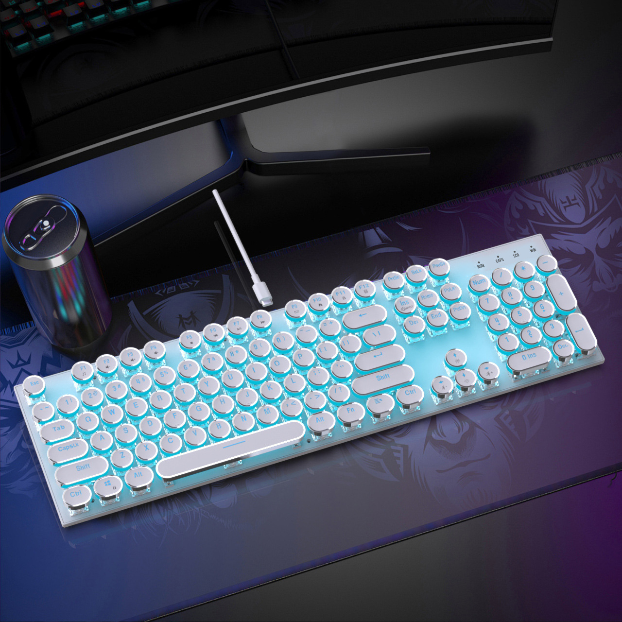 Transfronterizo directo retro punk vapor chapado perilla luminosa teclado mecánico cableado enchufe y extracción de eje verde juegos de computadora