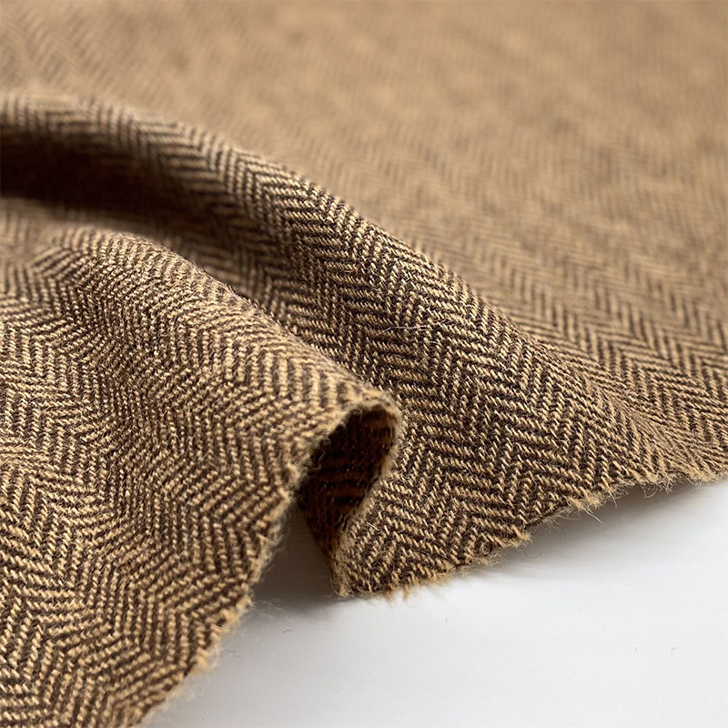 浅棕色人字纹进口纯羊毛面料 秋冬套装连衣裙diy布料