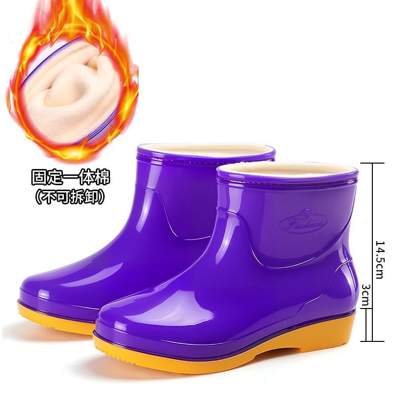 Cuatro estaciones zapatos de lluvia de cañón corto para mujeres zapatos de lluvia calientes para adultos con veludo impermeable antiderrapante cocina de moda zapatos de agua botas de agua al por mayor image 17