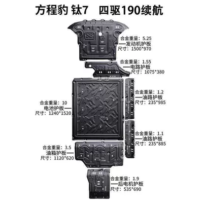 motor protection panels, and chassis armor, Underbody protection plate/engine baffle - fangchengbao-titanium-7-four-wheel-drive-190-km-range-full-set-of-six-pieces-for-the-entire-vehicle-manganese-steel-with-installation-included