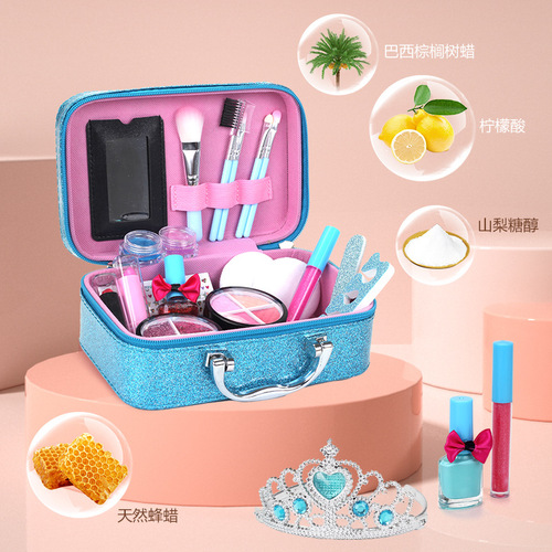 Cross-border children's cosmetics toys princess girls play house makeup eye shadow nail polish crown makeup box set