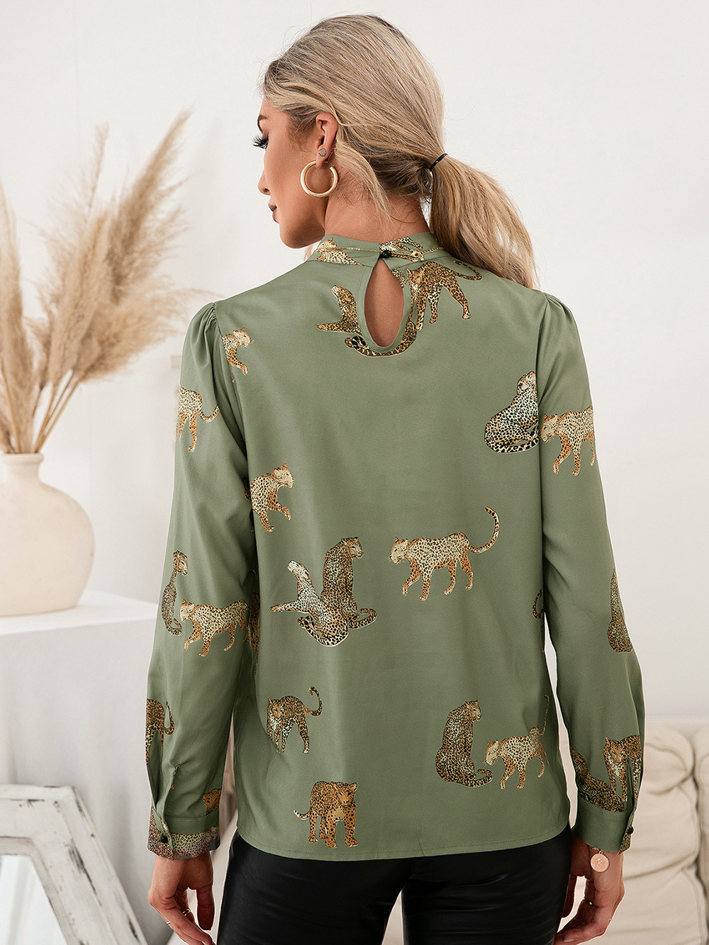 Leopard Printed Shirt Long Sleeve Pullover Shirt - Blouses & Shirts - Uniqistic.com