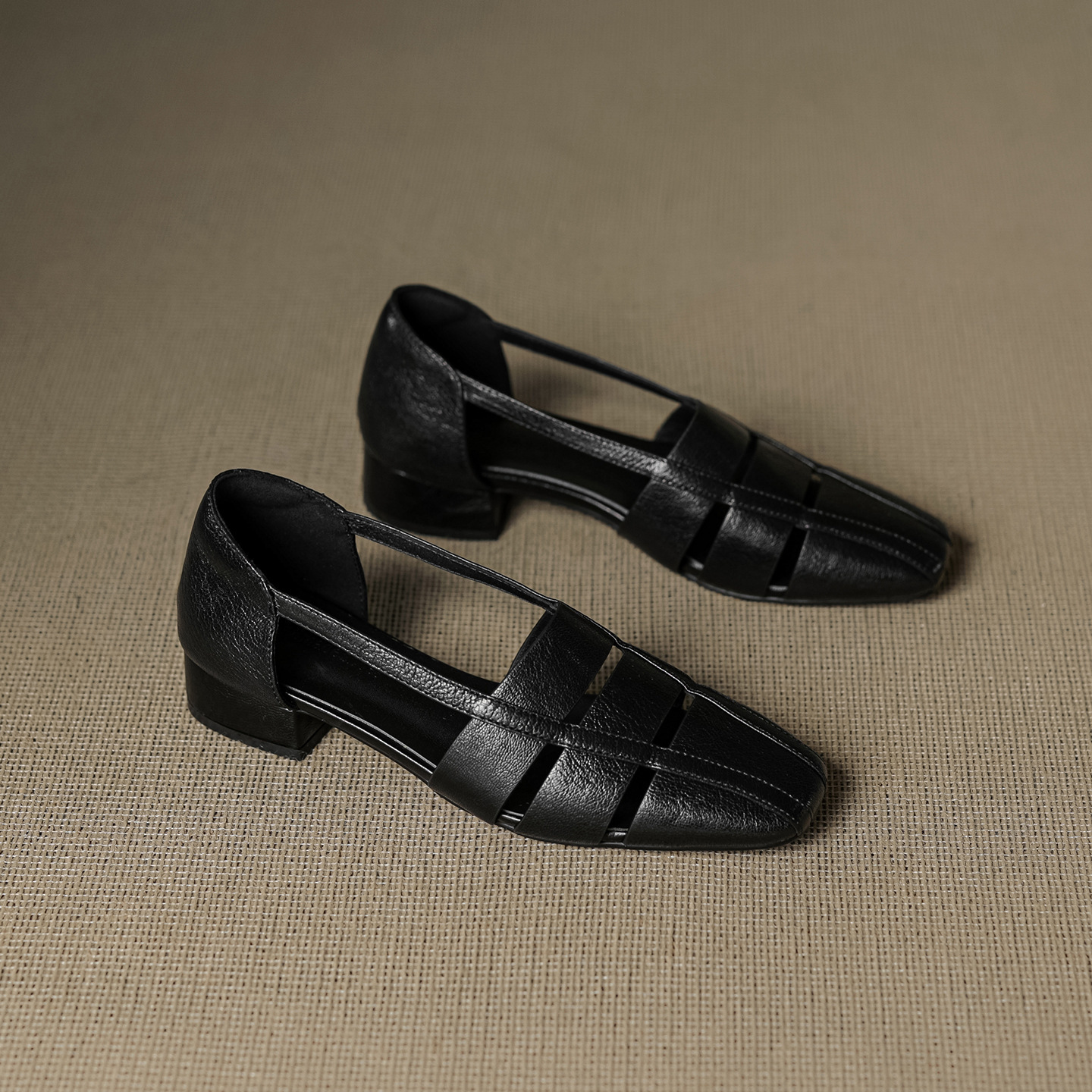 Dép sandal nữ bao đầu rỗng gót thấp 3 cm, mũi tròn kiểu dệt, phong cách đơn giản đi làm — đen chi tiết 17