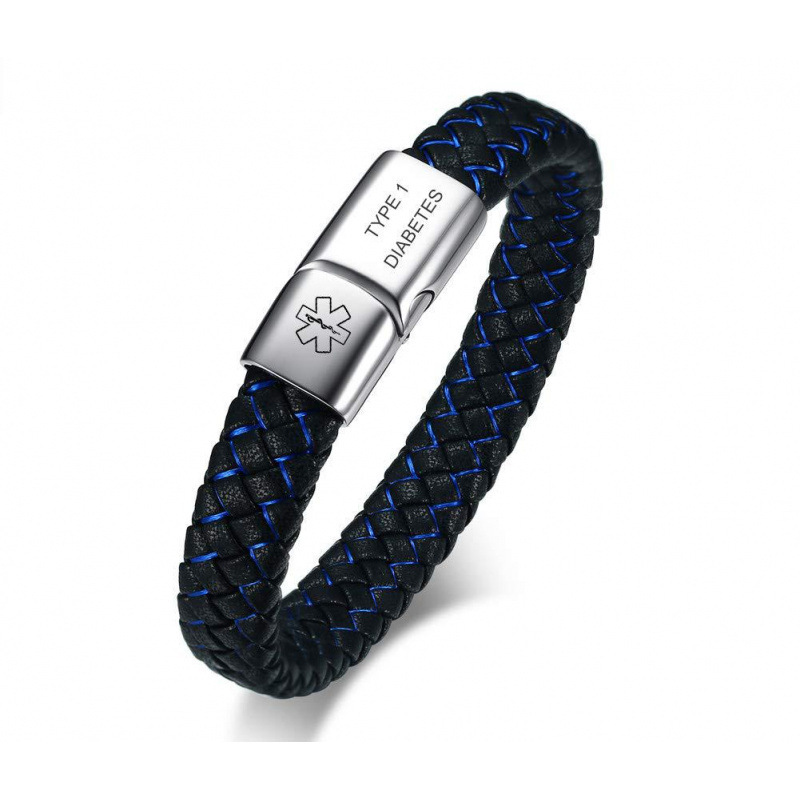 Medical logo leather bracelet with stainless steel magnetic clasp, woven leather bracelet with magnetic engraving, blue leather bracelet Medical logo leather bracelet with stainless steel magnetic clasp, woven leather bracelet with magnetic engraving, blue leather bracelet