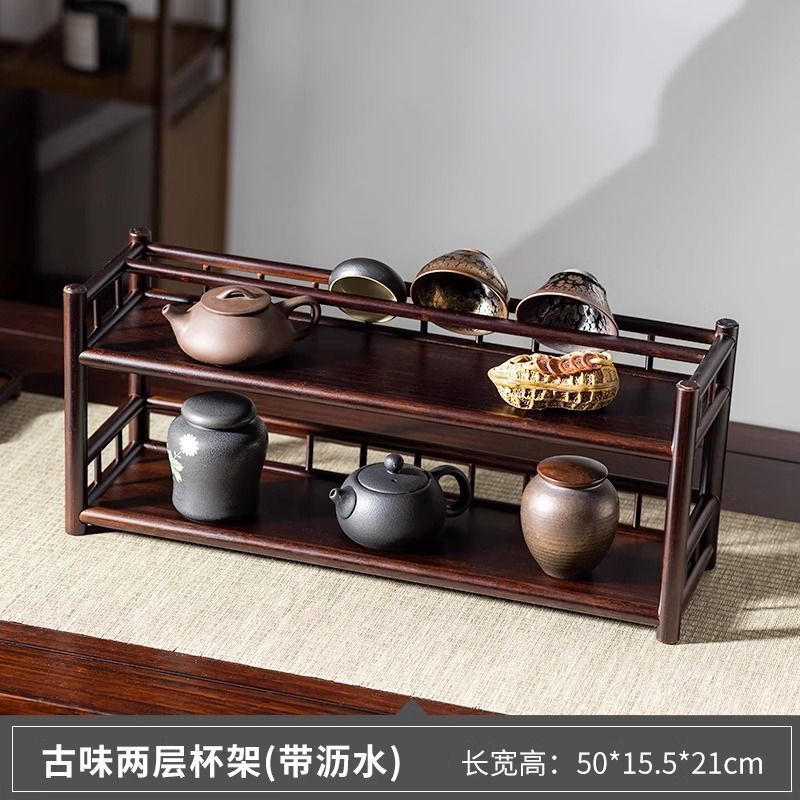 桌面置物架三层茶壶茶杯架紫砂壶茶具收纳架竹制茶棚置物架博古架|undefined