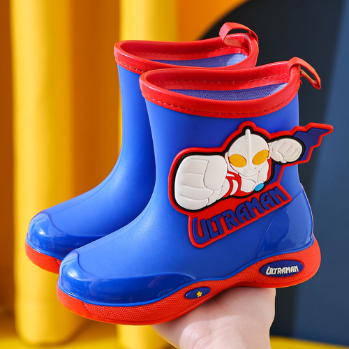 Ultraman rain boots, boys' rain boots, non-slip, waterproof and velvet, kindergarten children, baby lightweight water shoes, rubber shoes