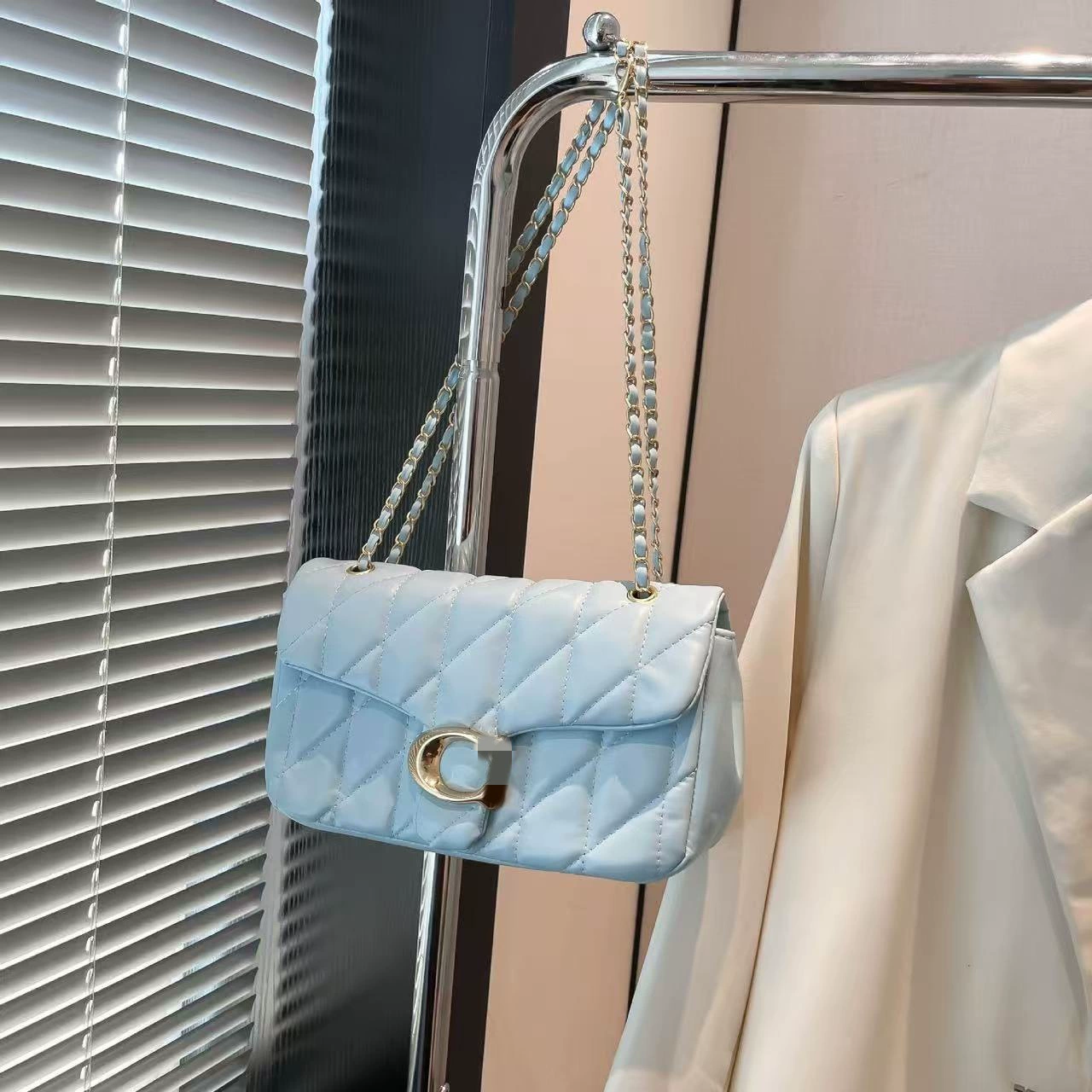 Shoulder Bag (Chanel-style) Quilted Diamond Pattern, Chain Strap, Flap 7 Colors