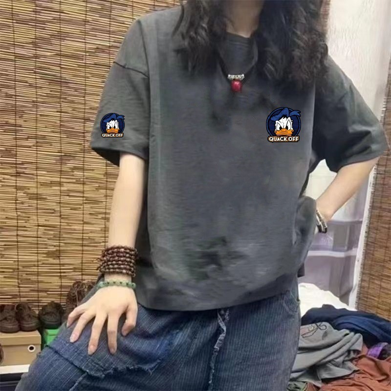 棉短袖T恤女2025夏季新款卡通宽松百搭韩版圆领上衣女ins风|undefined