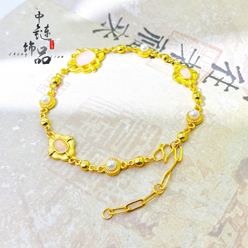 金店同款古法沙金新中式圆舞曲珍珠手链高贵气质百搭珍珠手链女|undefined