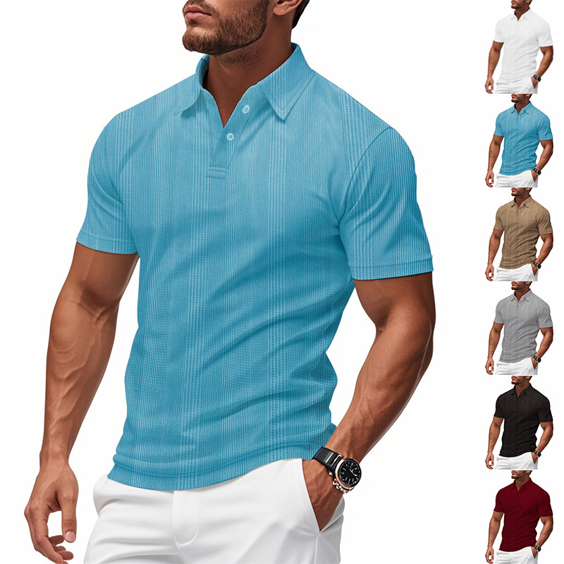 Camisas de polo europeas y americanas transfronterizas de verano de golf masculinas sueltas con solapas transpirables, mangas cortas