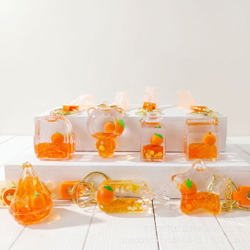 Cute Orange Liquid Sand Keychain Acrylic Oil-Filled Liquid Sand Bottle Car Decoration Small Accessory Gift Wholesale Cute Orange Liquid Sand Keychain Acrylic Oil-Filled Liquid Sand Bottle Car Decoration Small Accessory Gift Wholesale