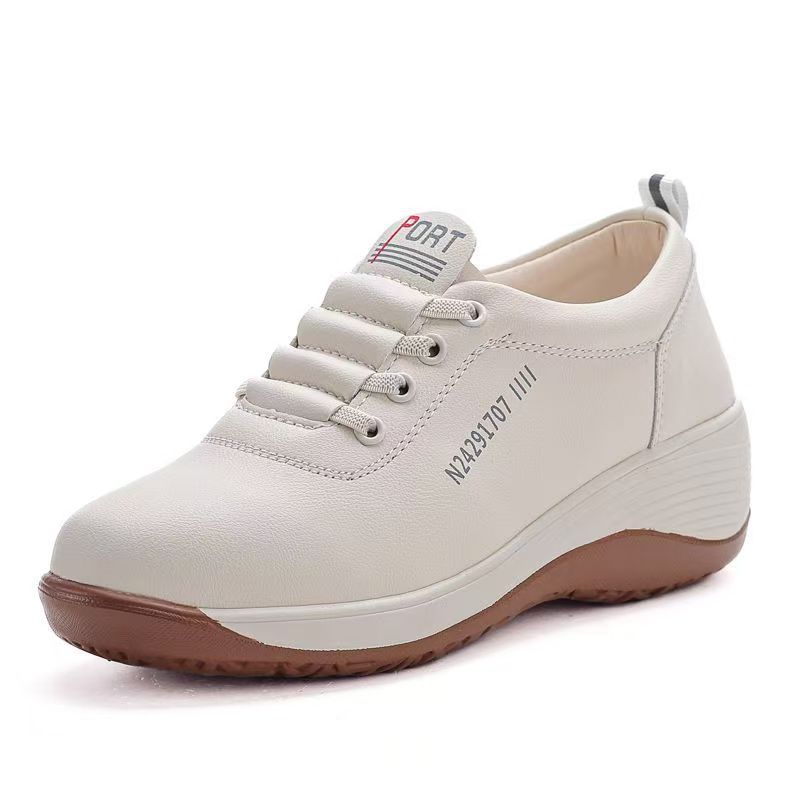 2026 primavera nuevo estilo casual confortable suela suave madres mayores zapatos Lefour zapatos de trabajo de cuero blanco plano