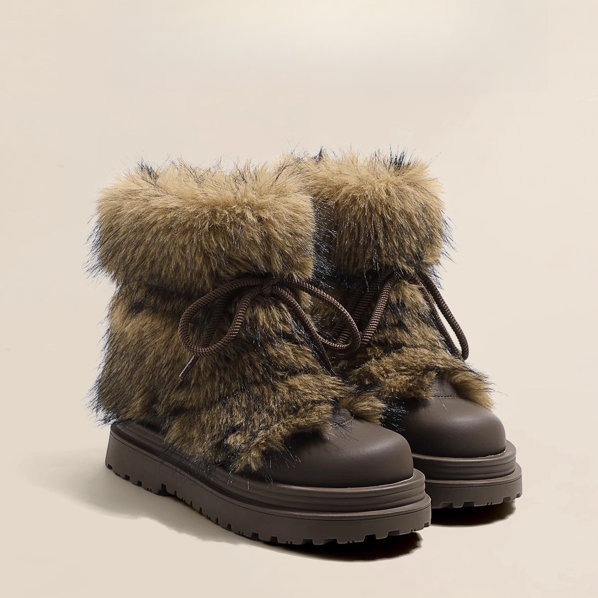 冬の暖炉～毛皮付き滑り止めスノーブーツ レディース 2025秋冬 厚手ファー厚底コットンシューズ ラウンドトゥショートブーツ