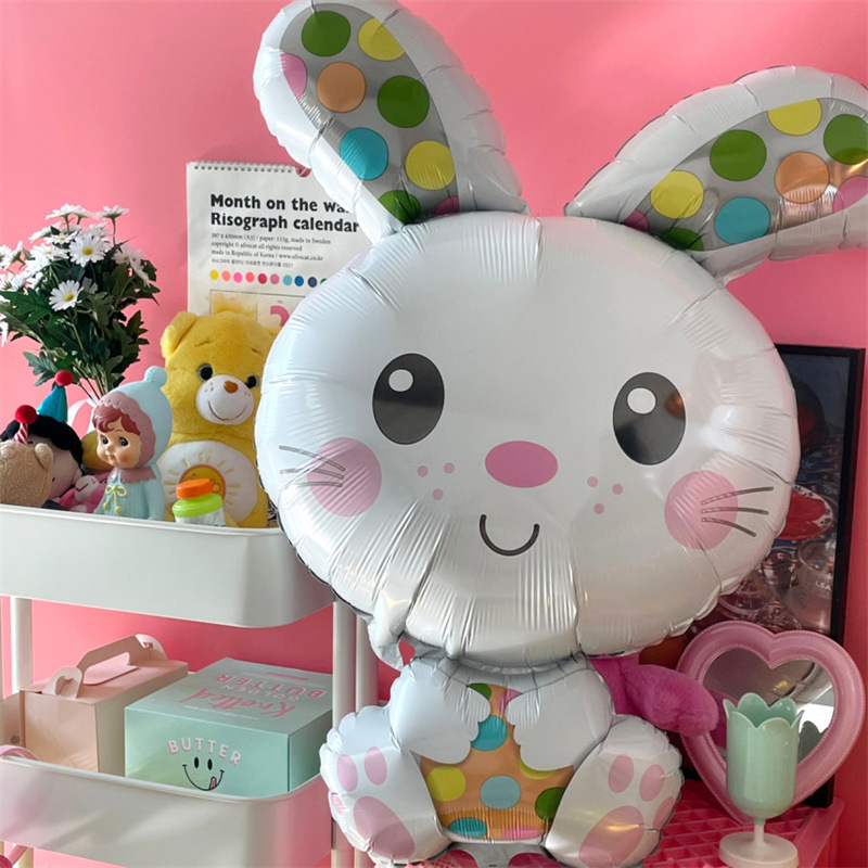Bunny Themed Foil Balloon Decorations Instagram Style For Baby's First Birthday Party_voghion.com