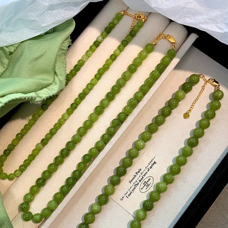 French Green Green Agate Necklace Women's Niche Summer Beaded Clavicle Chain Stacked to Wear New Chinese Style Fresh Style Necklace Chain