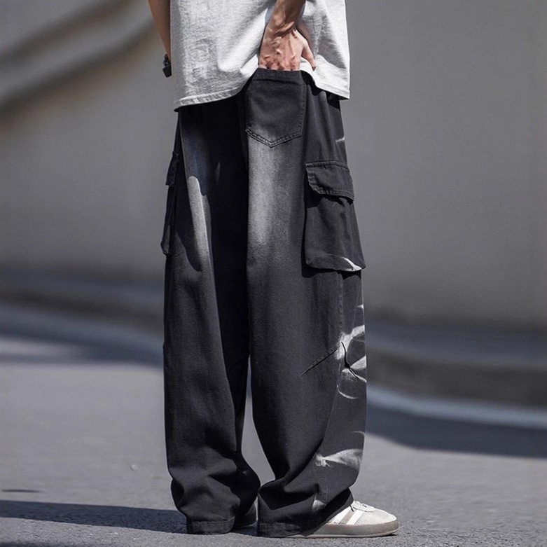 Men's Vintage Light Blue Jeans Retro High Street Hip Hop Design With Pockets Relaxed Straight Leg_mkmklike.com