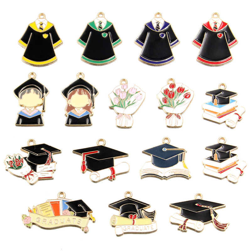 15 Styles of Graduation Season Pendant DIY Jewelry Accessories Clothing Hats Flower Alloy Oil-Drip Charm Pendants