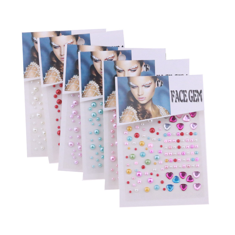 Acrylic Heart Diamond Face Sticker Stage Makeup Accessories Nail Drill Flat Bottom with Adhesive Corner Tearmark Makeup Pearl Drill