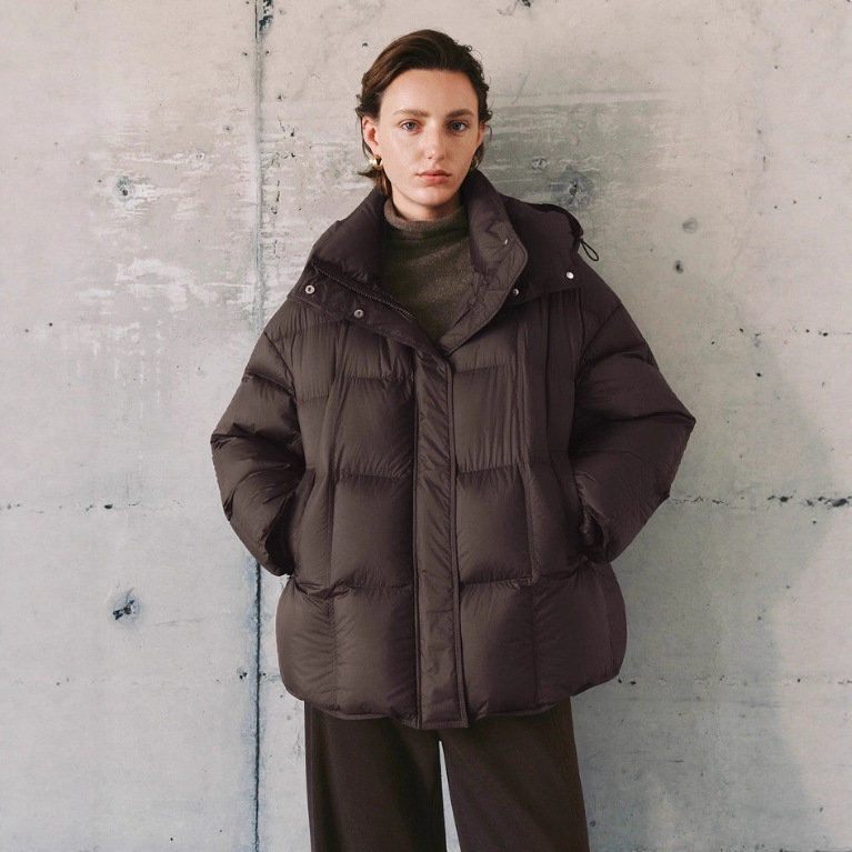 2025 New Autum Versatile Loose Warm Red Brown Hooded down Jacket 5Ga280111Q