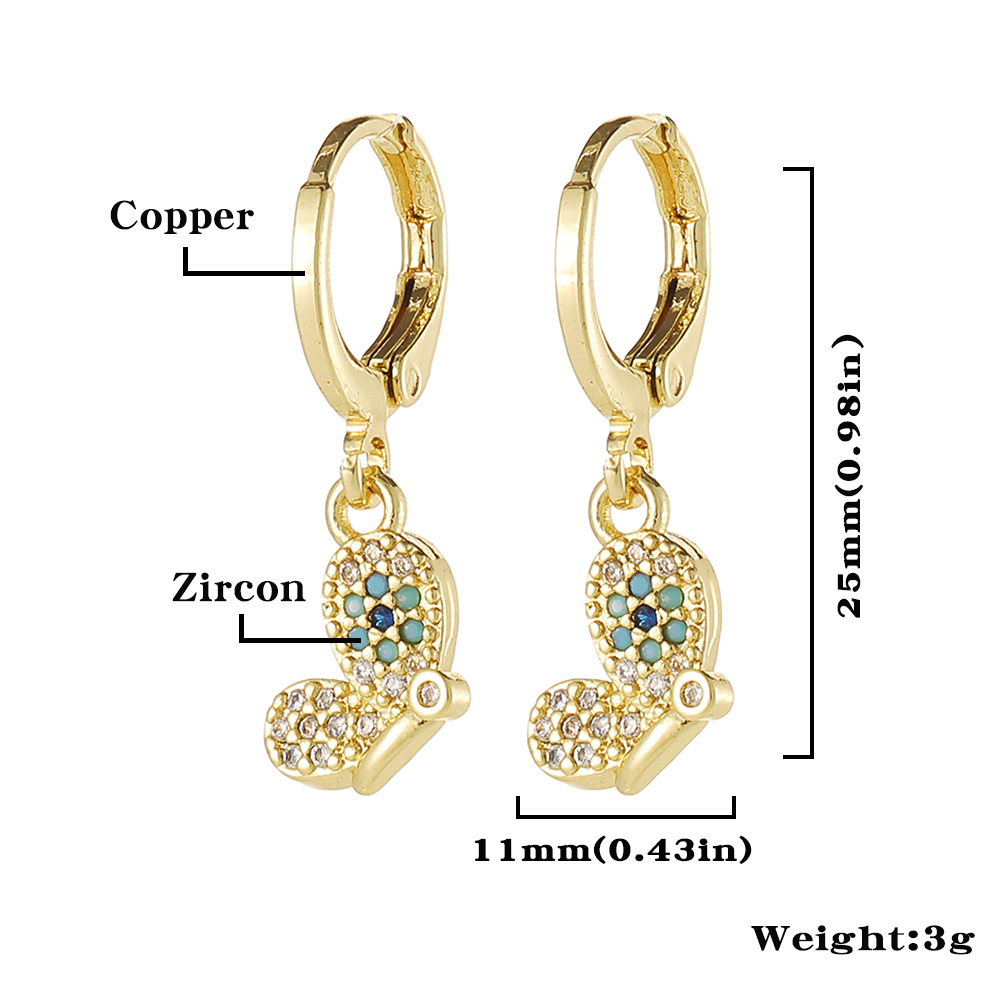 Fashion Devil's Eye Moon Fish Bone Copper Drop Earrings Inlay Zircon Copper Earrings display picture 16