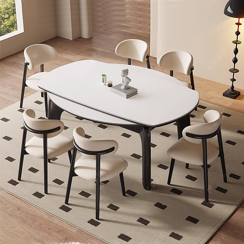 Slate Solid Wood Dining Table for Home Small Apartment Retractable Square and Round Dual-Purpose Elephant Leg 2025 New Mid-Century Style Dining Table