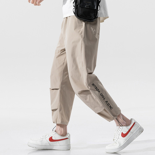 Relaxed fit summer thin men's jeans for students and youth, stylish 9-inch pants, trendy sporty summer pants for men