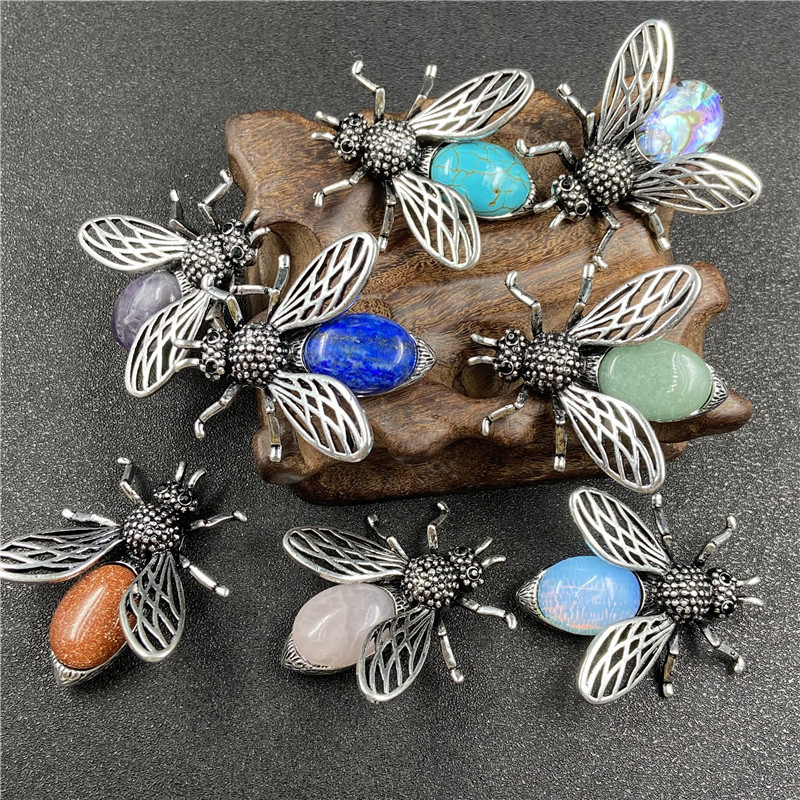 20g Weight Agate Material Polishing Design White, Purple, Blue, Gold Color Little Bee Inlaid Gemstone Necklace Brooch Accessories Corsage 1