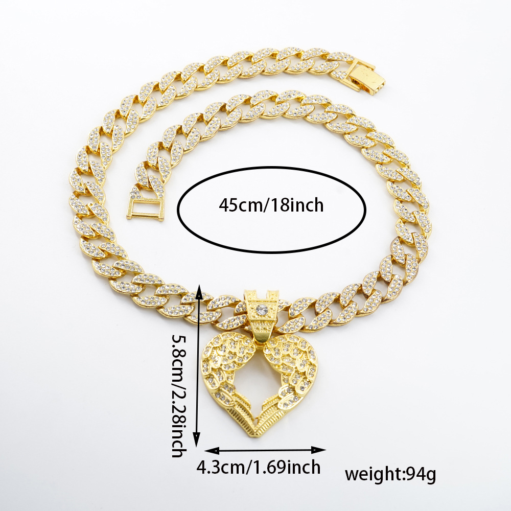 Amazon Europa y Estados Unidos Hip Hop transfronterizo aleación de viento llena de diamante amor colgante de alas cadena cubana fábrica de accesorios de alta calidad