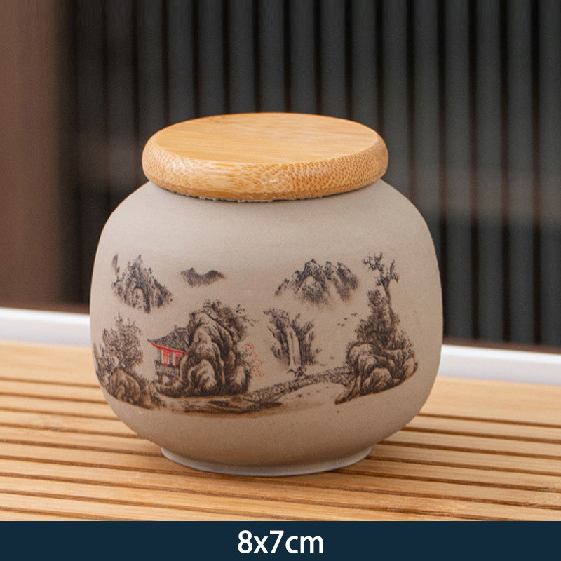 원래 도자기 대나무 뚜껑 항아리/산 깊은 물 쇼