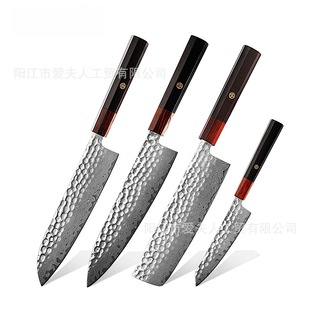 Hand-Forged Ebony Wooden Handle Meat Cleaver Chef's Knife Vg-10 Damascus Steel Kitchen Knife Santoku Set Knife
